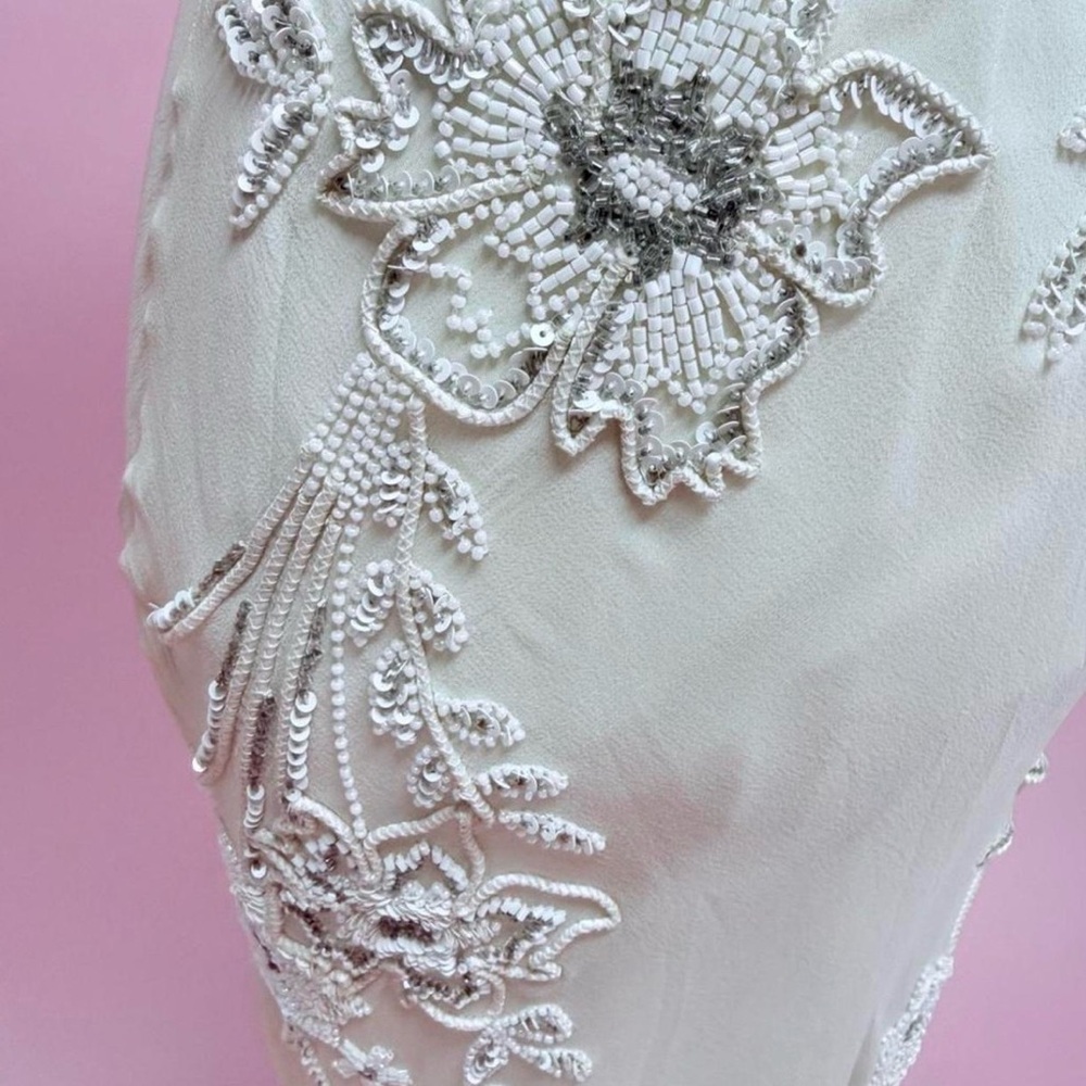Lo Adoro Elegant Champagne/Sand Colored Embroidered Spaghetti-Strap Gown - Picture 9 of 10